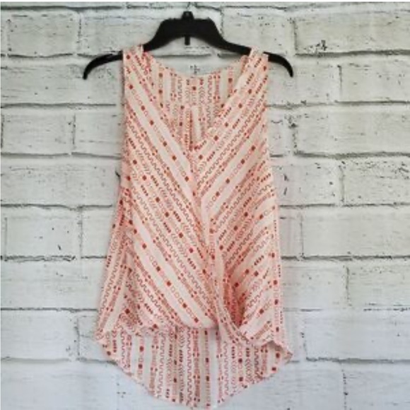 Lush Tops - Lush Orange Pink Asymmetrical Wrap Blouse